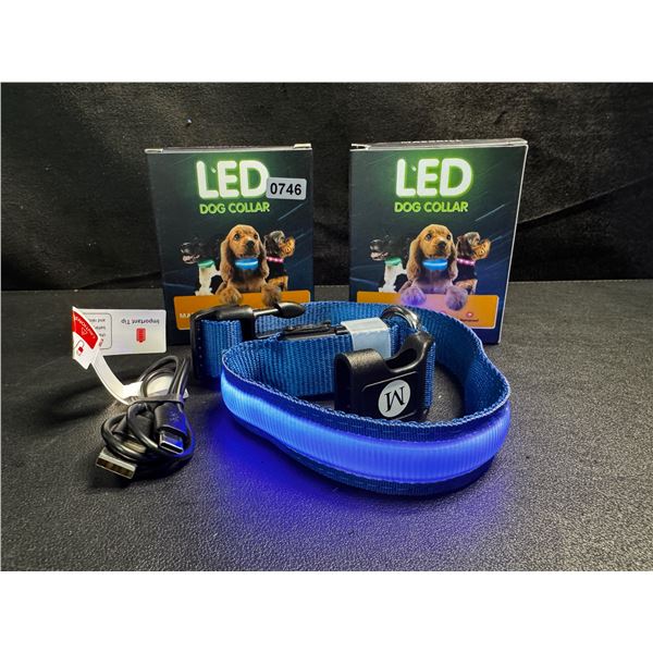 2 LED Rainproof 3 Mode Dog Collars Size Medium Blue - New