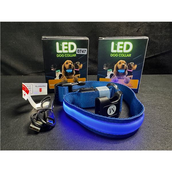2 LED Rainproof 3 Mode Dog Collars Size Medium Blue - New
