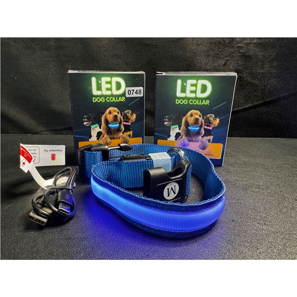2 LED Rainproof 3 Mode Dog Collars Size Medium Blue - New