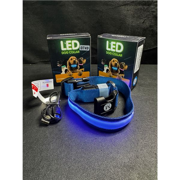 2 LED Rainproof 3 Mode Dog Collars Size Medium Blue - New