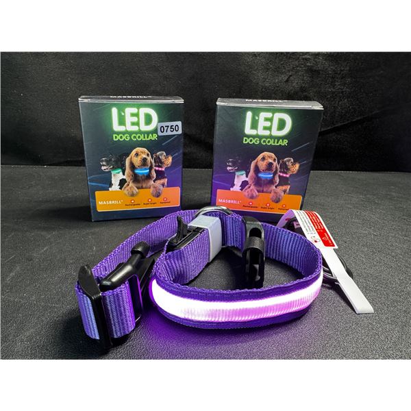 2 LED Rainproof 3 Mode Dog Collars Size Medium Purple - New