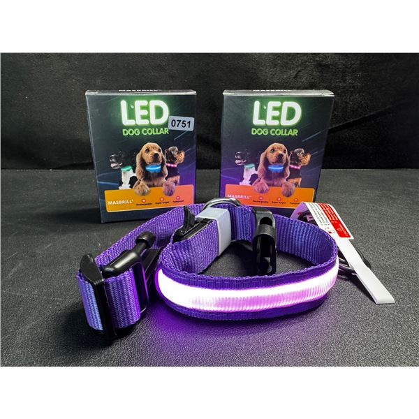 2 LED Rainproof 3 Mode Dog Collars Size Medium Purple - New