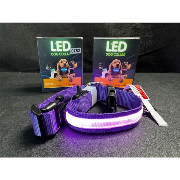 2 LED Rainproof 3 Mode Dog Collars Size Medium Purple - New
