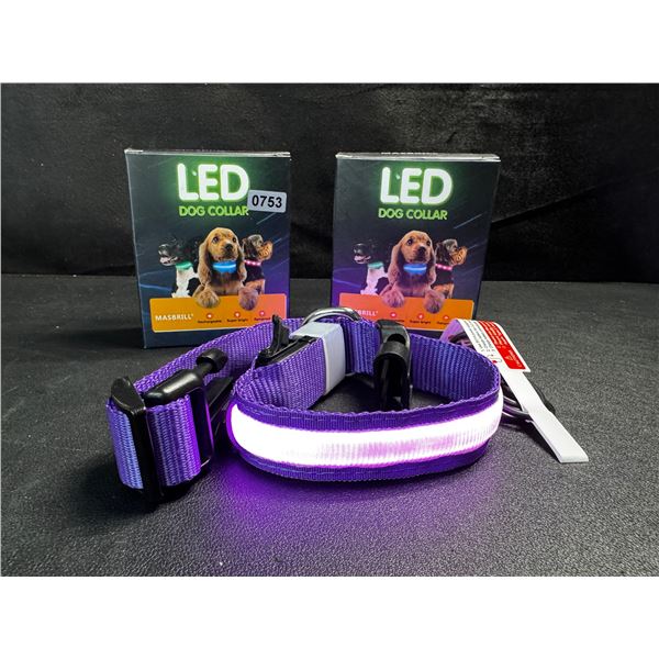 2 LED Rainproof 3 Mode Dog Collars Size Medium Purple - New