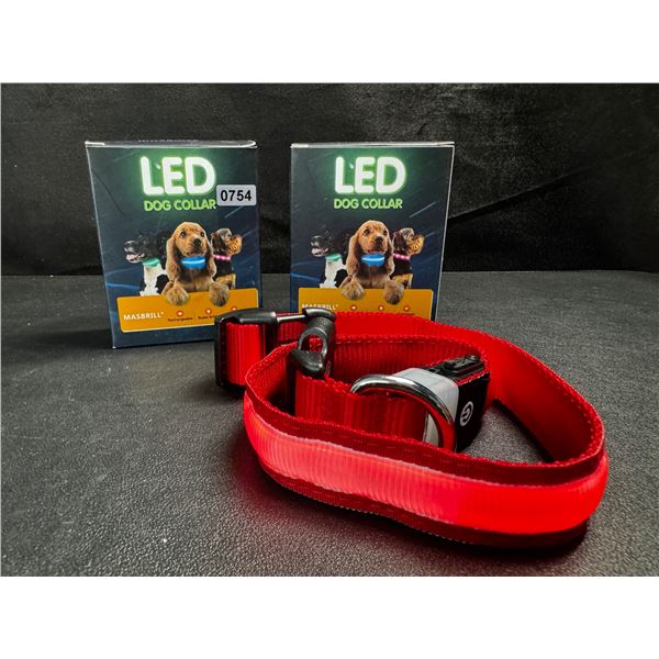 2 LED Rainproof 3 Mode Dog Collars Size Large Red - New