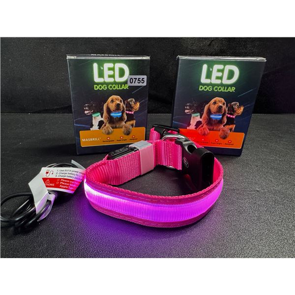 2 LED Rainproof 3 Mode Dog Collars Size Small Pink - New