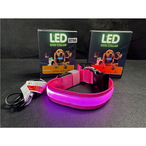 2 LED Rainproof 3 Mode Dog Collars Size Small Pink - New