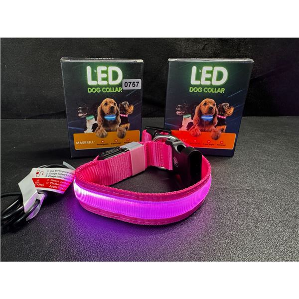 2 LED Rainproof 3 Mode Dog Collars Size Small Pink - New
