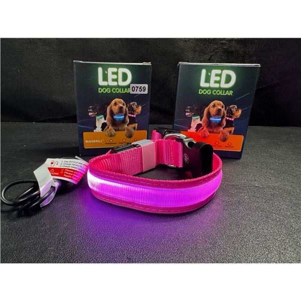 2 LED Rainproof 3 Mode Dog Collars Size Small Pink - New