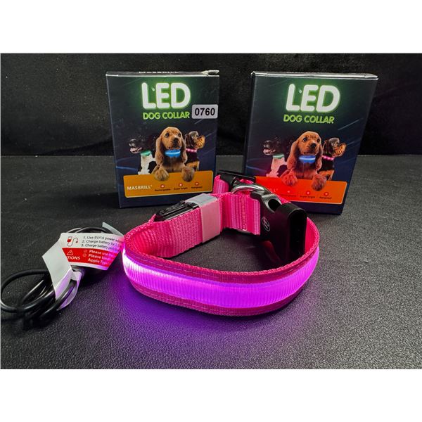 2 LED Rainproof 3 Mode Dog Collars Size Small Pink - New