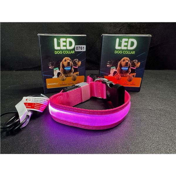 2 LED Rainproof 3 Mode Dog Collars Size Small Pink - New