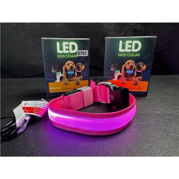 2 LED Rainproof 3 Mode Dog Collars Size Small Pink - New