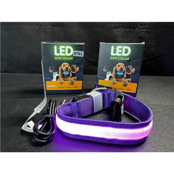 2 LED Rainproof 3 Mode Dog Collars Size Small Purple - New