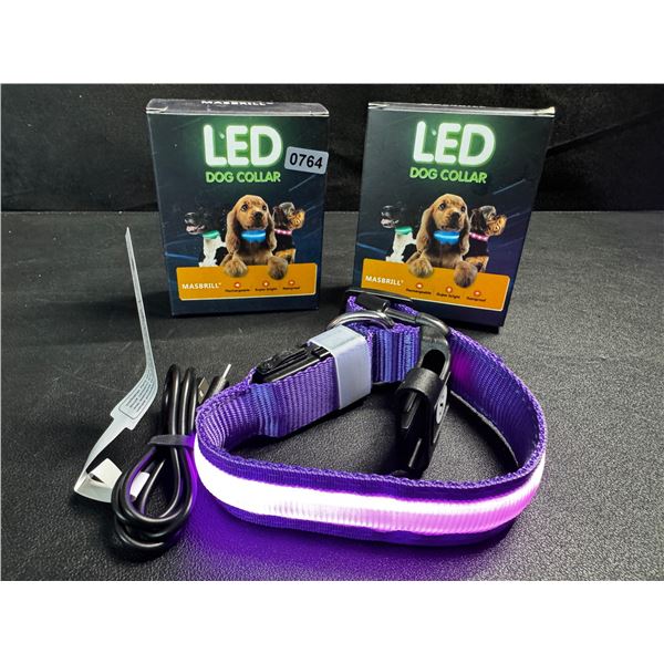 2 LED Rainproof 3 Mode Dog Collars Size Small Purple - New