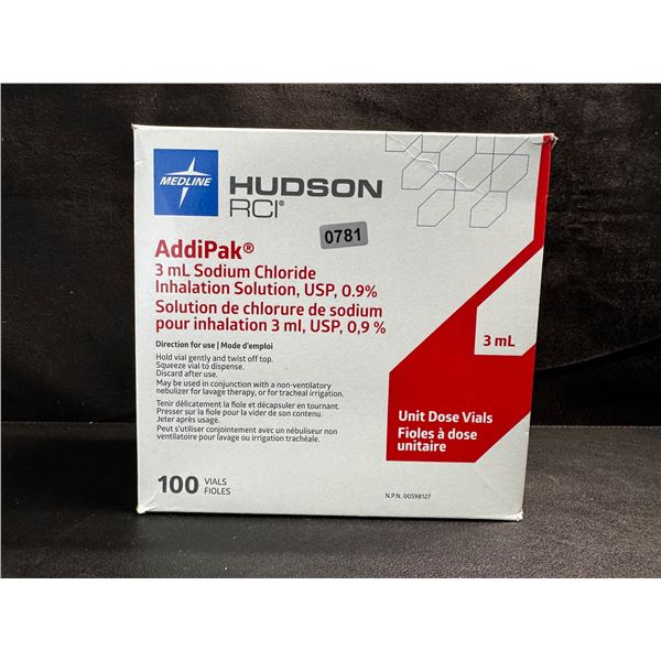 1 Box of Hudson AddiPak 3ml Sodium Chloride/Saline Dose Vials - New