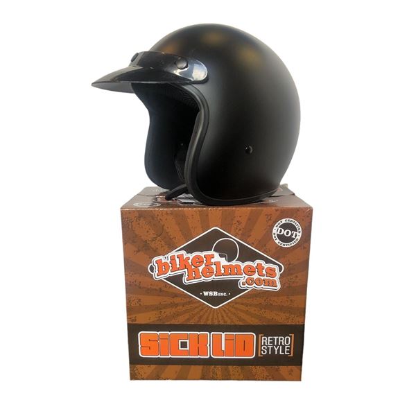 New WSB Sick Lid Retro Style Open Faced Helmet w/ Snap on Visor (Matte Black) - Size : XXL