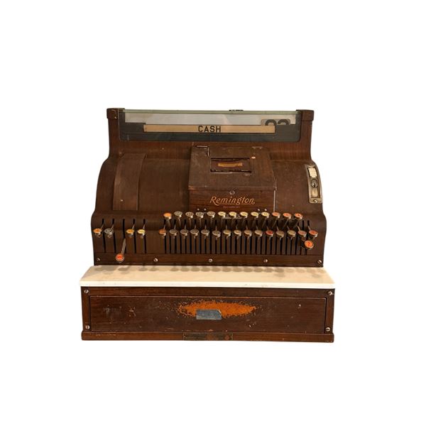 Antique Remington Brass Wood Veneer Cash Register