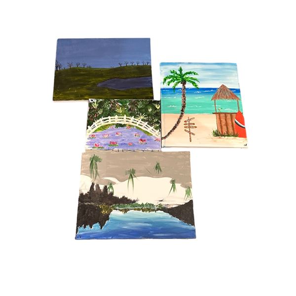 Group of 4 Paintings on Canvas