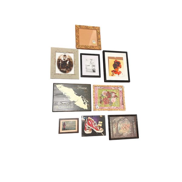 Group of 9 Assorted Frames, Plaque, Artwork