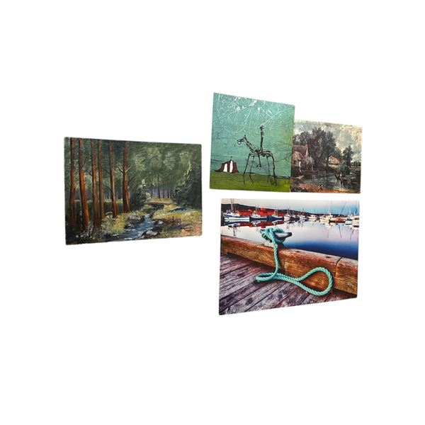 Group of 4 Unframed Art Pieces (Assorted Sizes)