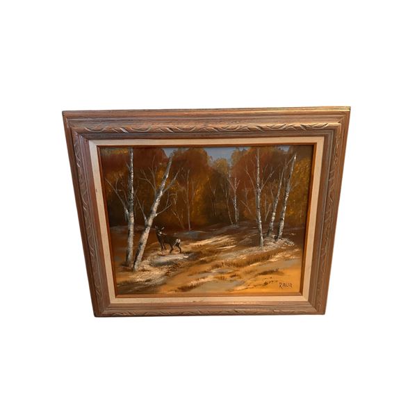 Deer in Forrest Oil Painting On Canvas Signed "Raija" (Aprox 26" x 22")