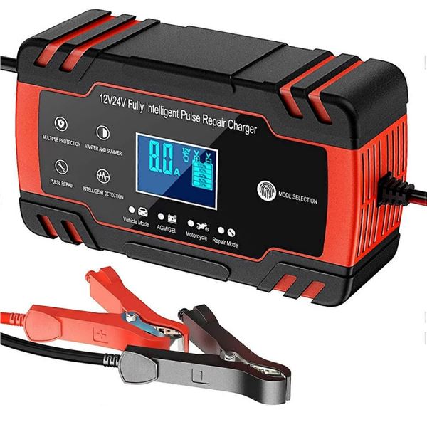 BNIB 12V/24V Intelligent Battery Charger/Pulse Repair Charger with LCD Display
