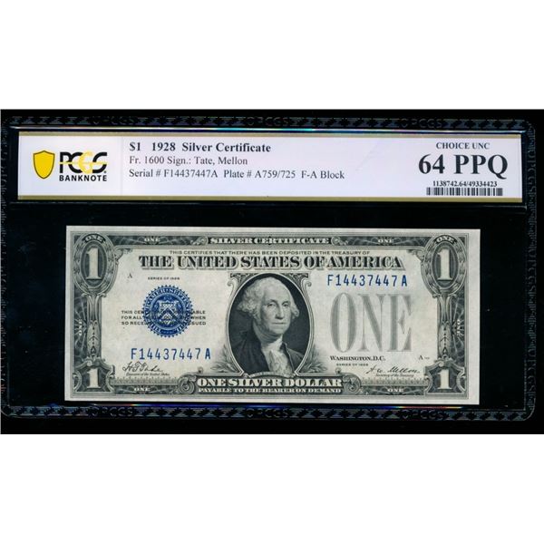 1928 $1 Silver Certificate PCGS 64PPQ