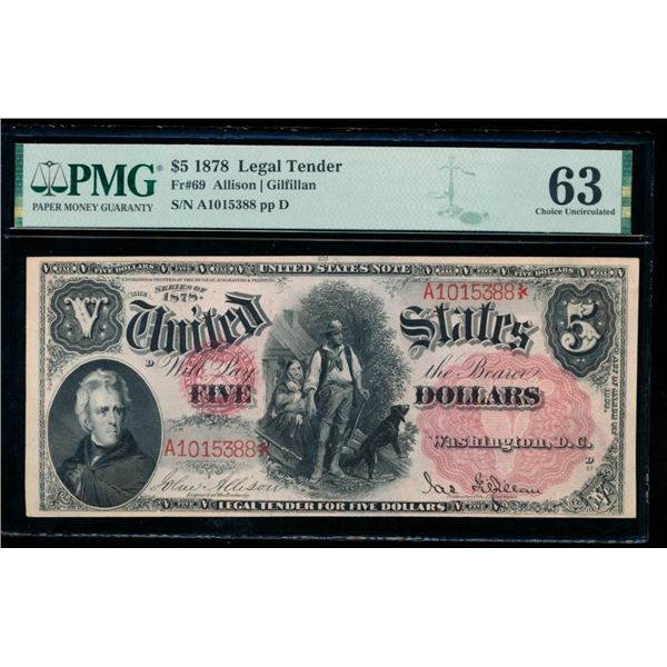 1878 $5 Legal Tender Note PMG 63