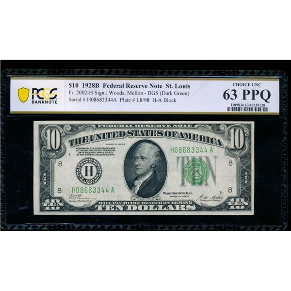 1928B $10 St Louis FRN PCGS 63PPQ