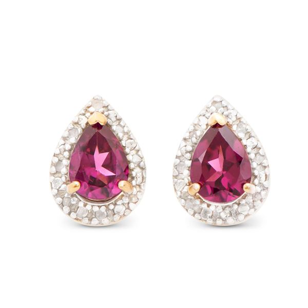 Plated 18KT Yellow Gold and Sterling Silver 2.25ctw Garnet and Diamond Earrings