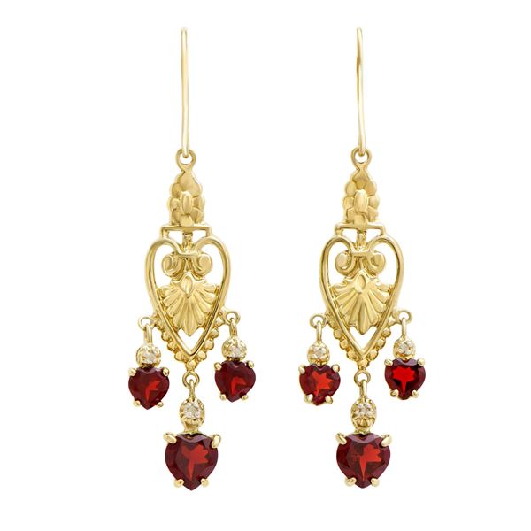 Plated 18KT Yellow Gold and Sterling Silver 2.90ctw Garnet Earrings