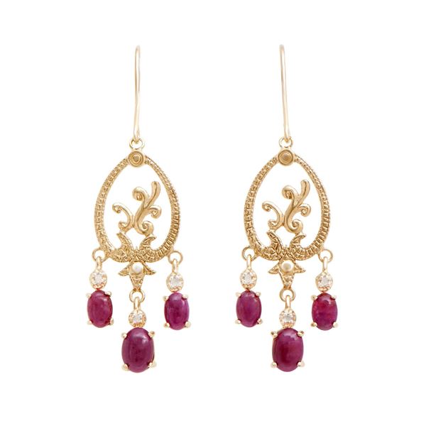 Plated 18KT Yellow Gold and Sterling Silver 4.50ctw Ruby Earrings