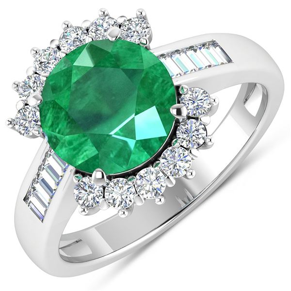 14KT White Gold 2.75ct Zambian Emerald and Diamond Ring