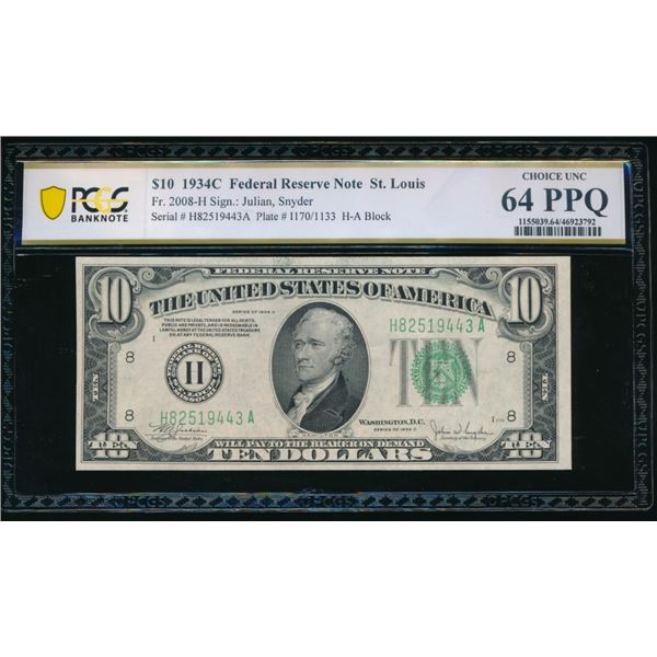 1934C $10 St Louis FRN PCGS 64PPQ