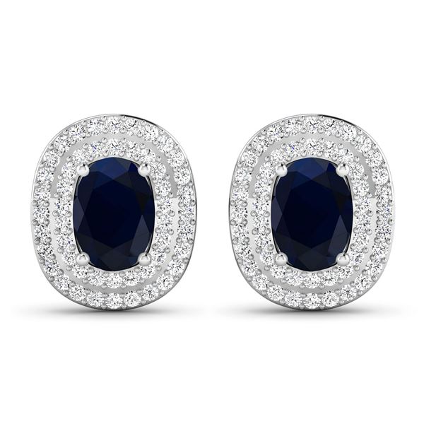14KT White Gold 1.5ctw Blue Sapphire and Diamond Earrings