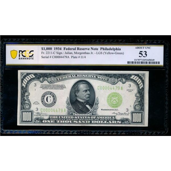 1934 $1000 Philadelphia FRN PCGS 53