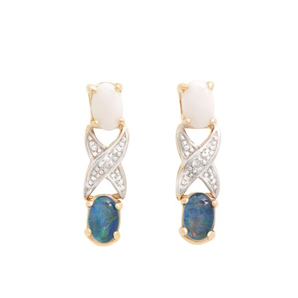Plated 18KT Yellow Gold and Sterling Silver 1.02ctw Opal Earrings