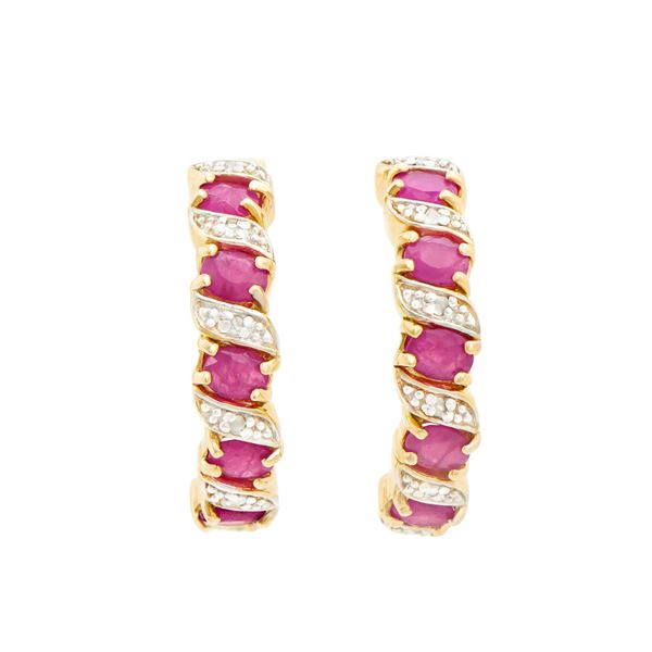 Plated 18KT Yellow Gold and Sterling Silver 2.85ctw Ruby and Diamond Earrings