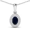 Image 1 : 14KT White Gold 0.75ctw Blue Sapphire and Diamond Pendant