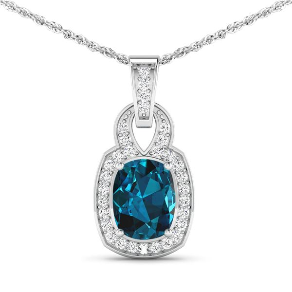 14KT White Gold 1.95ctw London Blue Topaz and Diamond Pendant