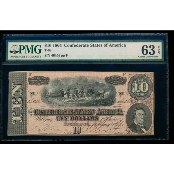 1864 $10 T-68 Confederate PMG 63EPQ