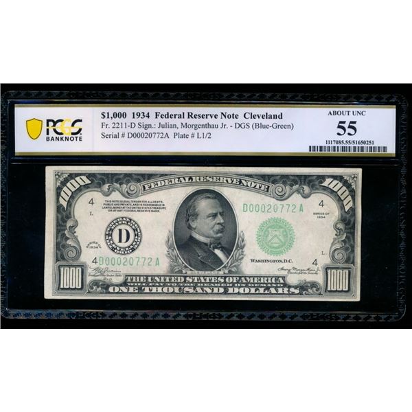 1934 $1000 Cleveland FRN PCGS 55
