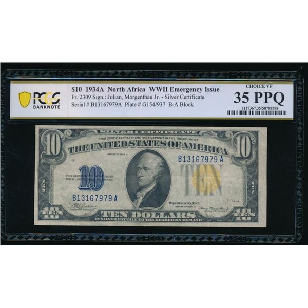 1934A $10 N Africa Silver Certificate PCGS 35PPQ