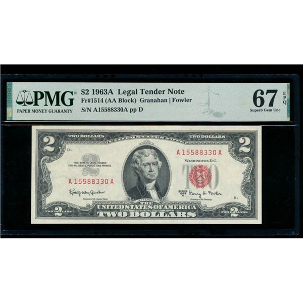 1963A $2 Legal Tender Note PMG 67EPQ