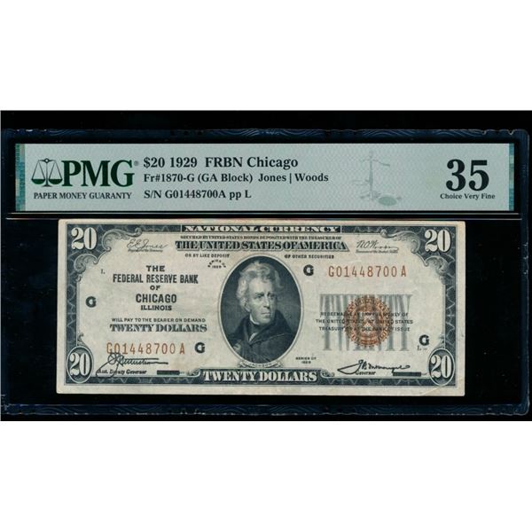 1929 $20 Chicago FRBN PMG 35
