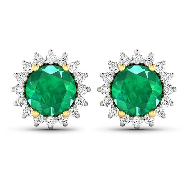 14KT Yellow Gold 1.36ctw Zambian Emerald and Diamond Earrings