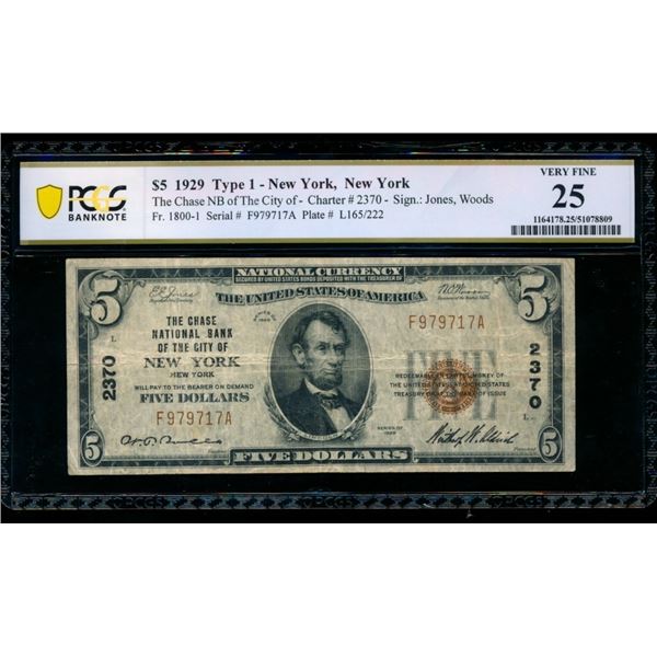 1929 $5 New York NY National PCGS 25