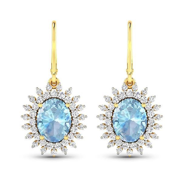 14KT Yellow Gold 2.56ctw Aquamarine and Diamond Earrings