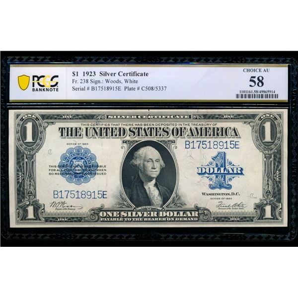 1923 $1 Silver Certificate PCGS 58