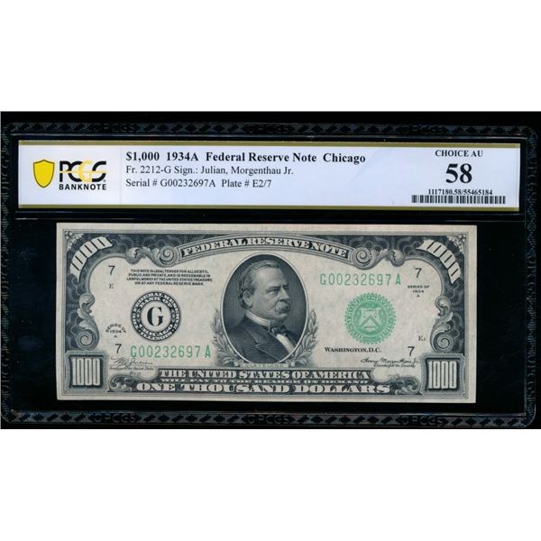 1934A $1000 Chicago FRN PCGS 58